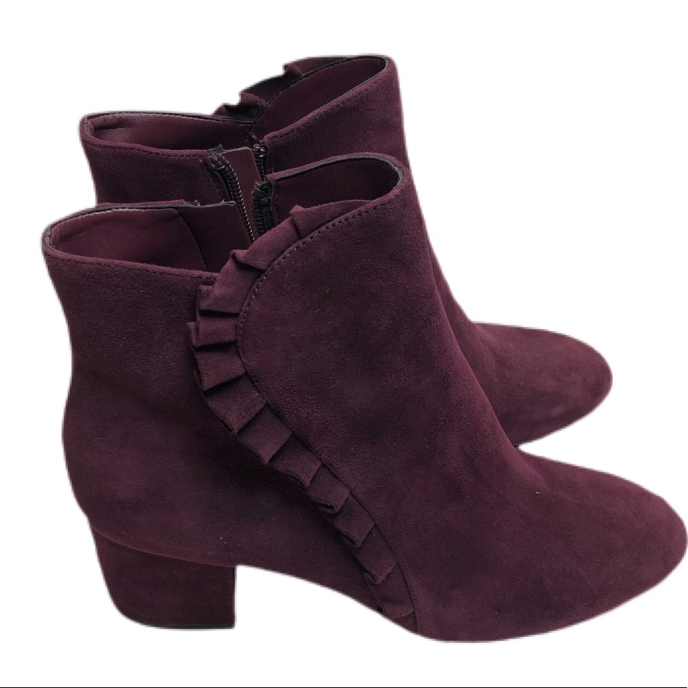 ankle boots purple ruffle